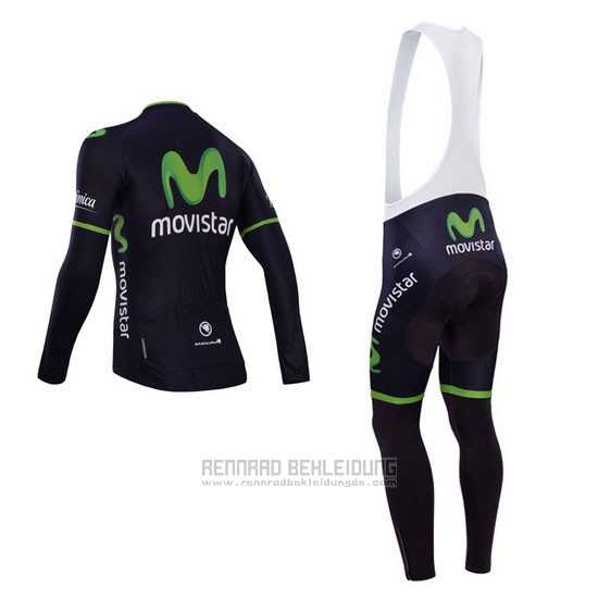 2014 Fahrradbekleidung Movistar Shwarz Trikot Langarm und Tragerhose - zum Schließen ins Bild klicken